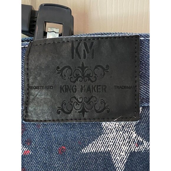 King Maker Custom Men's Jean Shorts 36x13 Straight Fit Dark Wash White Stars Red - Picture 12 of 15